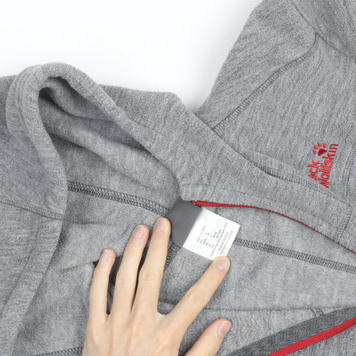 Jack Wolfskin Men Grey Full Zip Hooded Fleece Jacket Size L