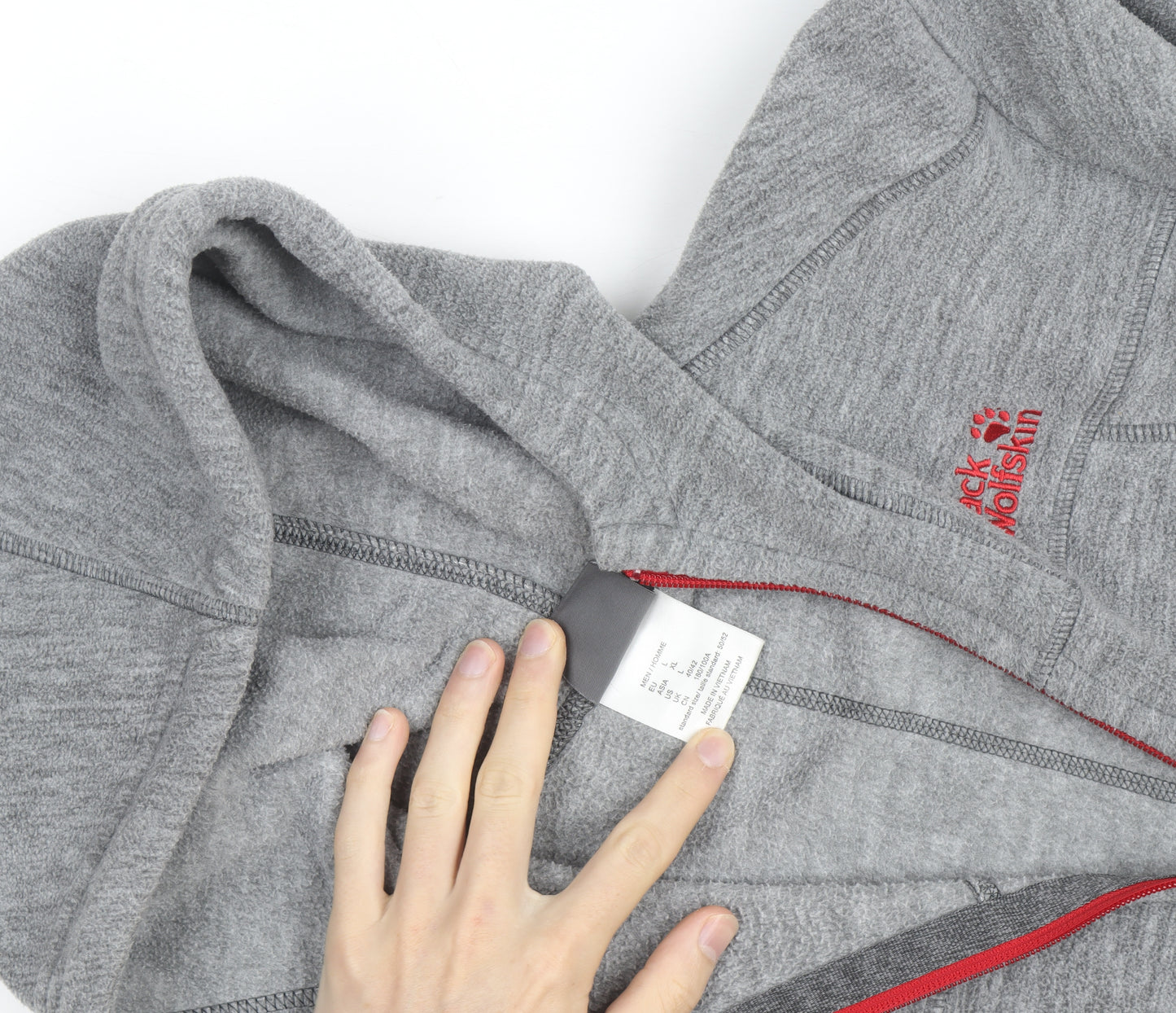Jack Wolfskin Men Grey Full Zip Hooded Fleece Jacket Size L