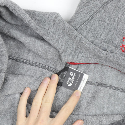 Jack Wolfskin Men Grey Full Zip Hooded Fleece Jacket Size L