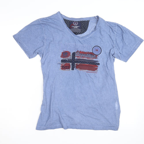 Canadian Peak Women Blue V-Neck Cotton Casual T-Shirt Size 18