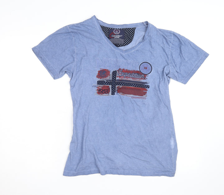 Canadian Peak Women Blue V-Neck Cotton Casual T-Shirt Size 18