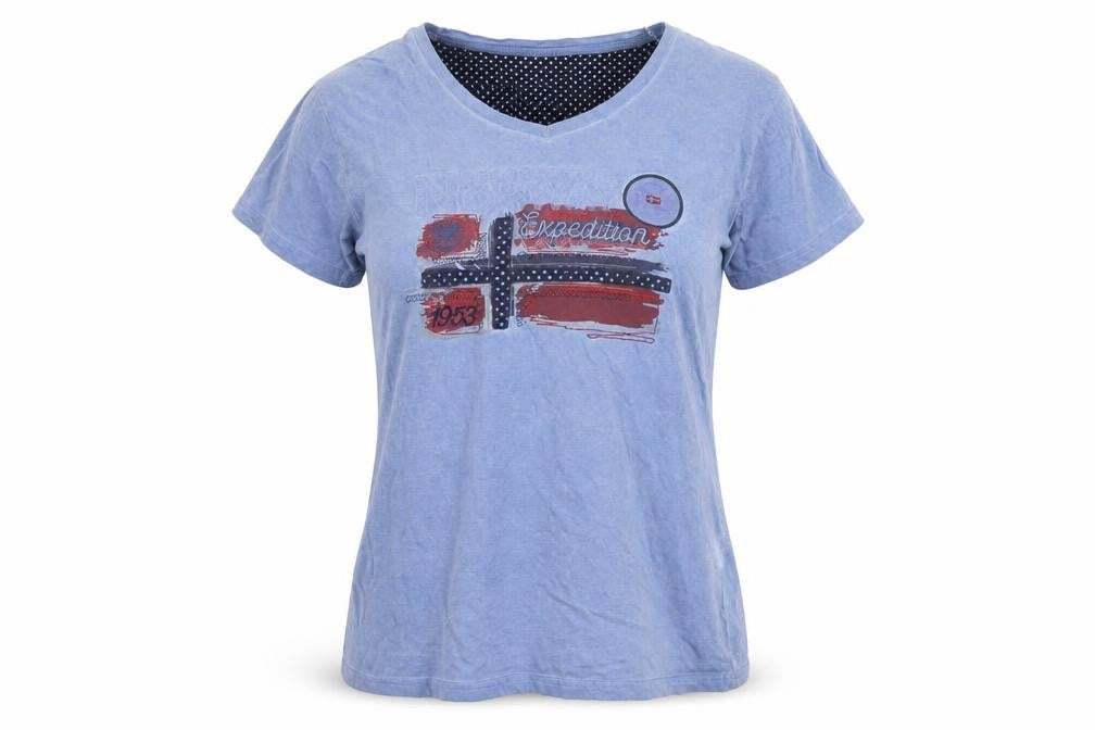 Canadian Peak Women Blue V-Neck Cotton Casual T-Shirt Size 18