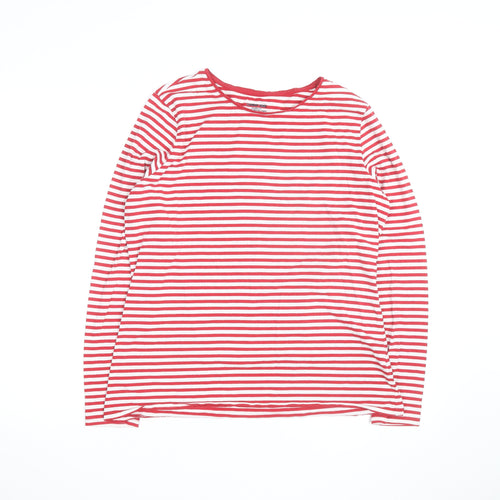 Lands' End Men's Red White Striped Cotton Long Sleeve Slim Fit Top M