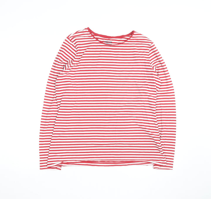 Lands' End Men's Red White Striped Cotton Long Sleeve Slim Fit Top M