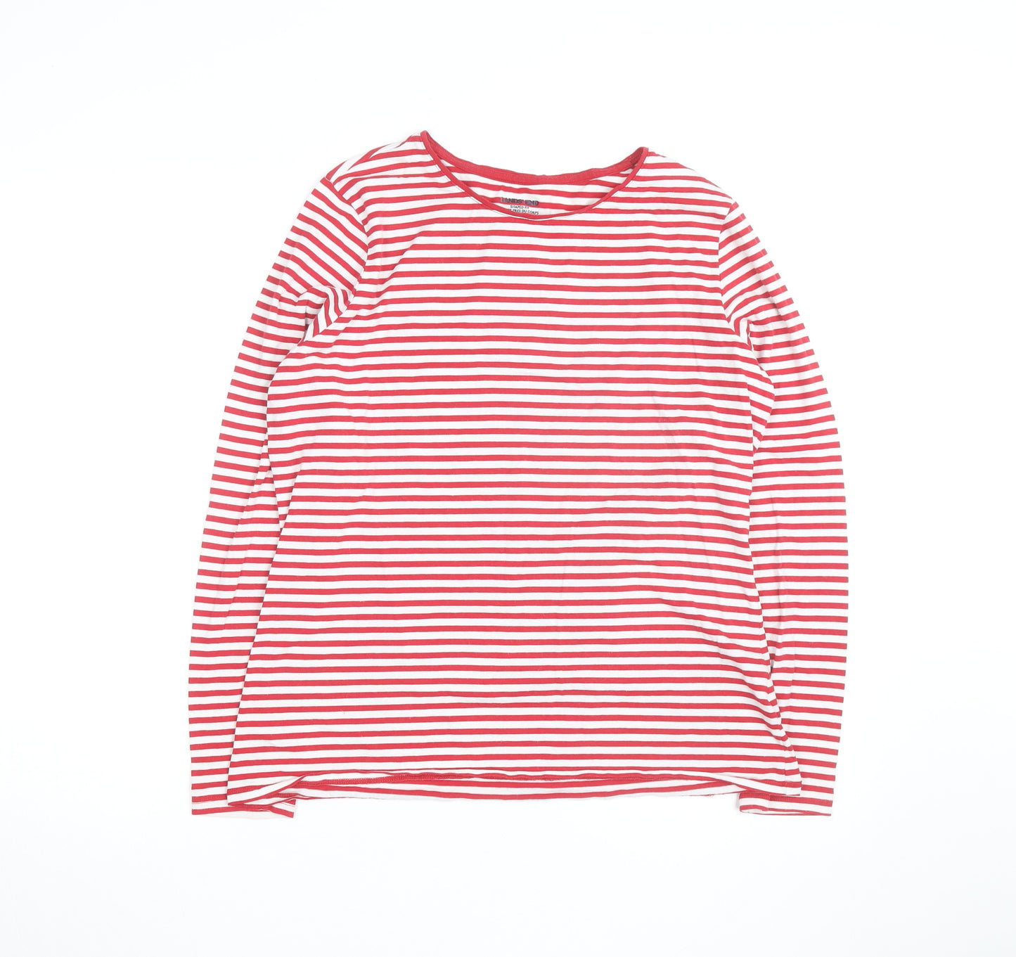 Lands' End Men's Red White Striped Cotton Long Sleeve Slim Fit Top M