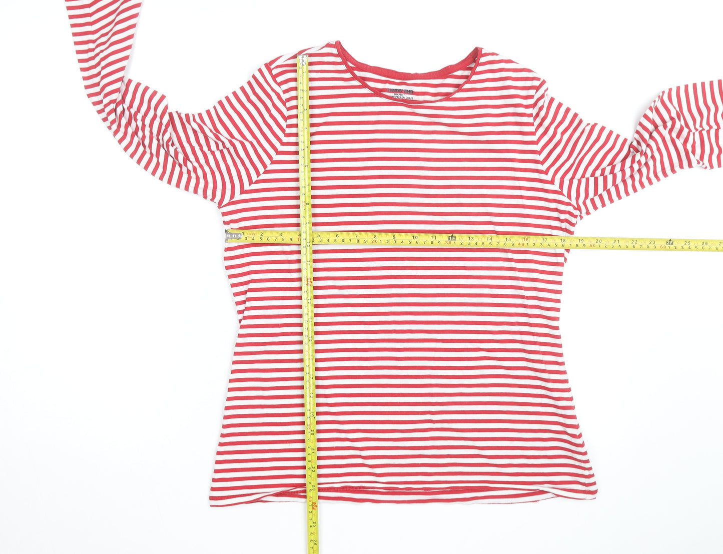 Lands' End Men's Red White Striped Cotton Long Sleeve Slim Fit Top M