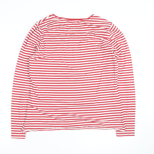 Lands' End Men's Red White Striped Cotton Long Sleeve Slim Fit Top M