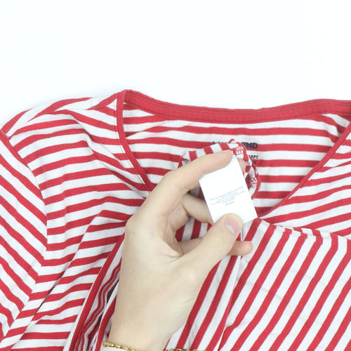 Lands' End Men's Red White Striped Cotton Long Sleeve Slim Fit Top M