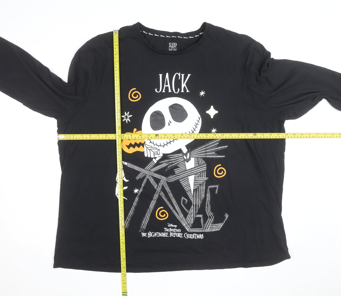 Disney Men's Black Jack Skellington Long Sleeve Halloween Top Size L