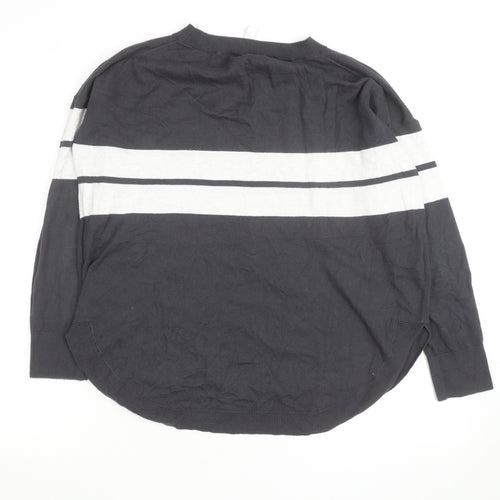 The White Company Men's Grey Striped Cotton Crew Neck Jumper M