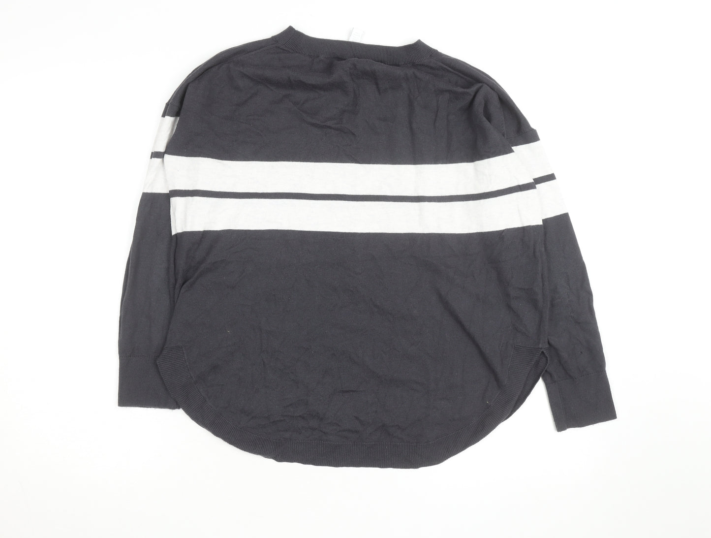 The White Company Men's Grey Striped Cotton Crew Neck Jumper M