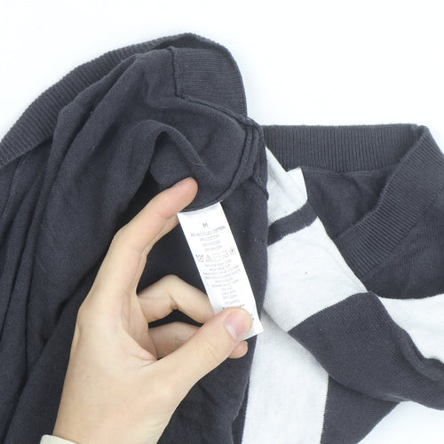 The White Company Men's Grey Striped Cotton Crew Neck Jumper M