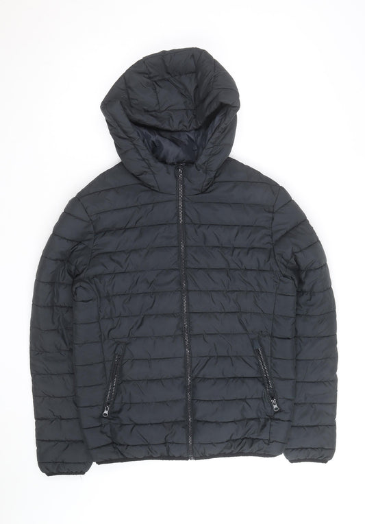 Jack & Jones Men's Black Puffer Jacket Hooded Size S