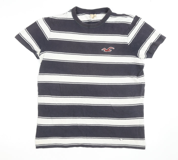 Hollister Men’s Blue Striped Slim Fit Cotton Crew Neck T-Shirt Size L