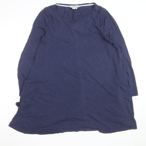 Boden Women Blue Cotton Jersey Shift Dress Size 12 Long Sleeve