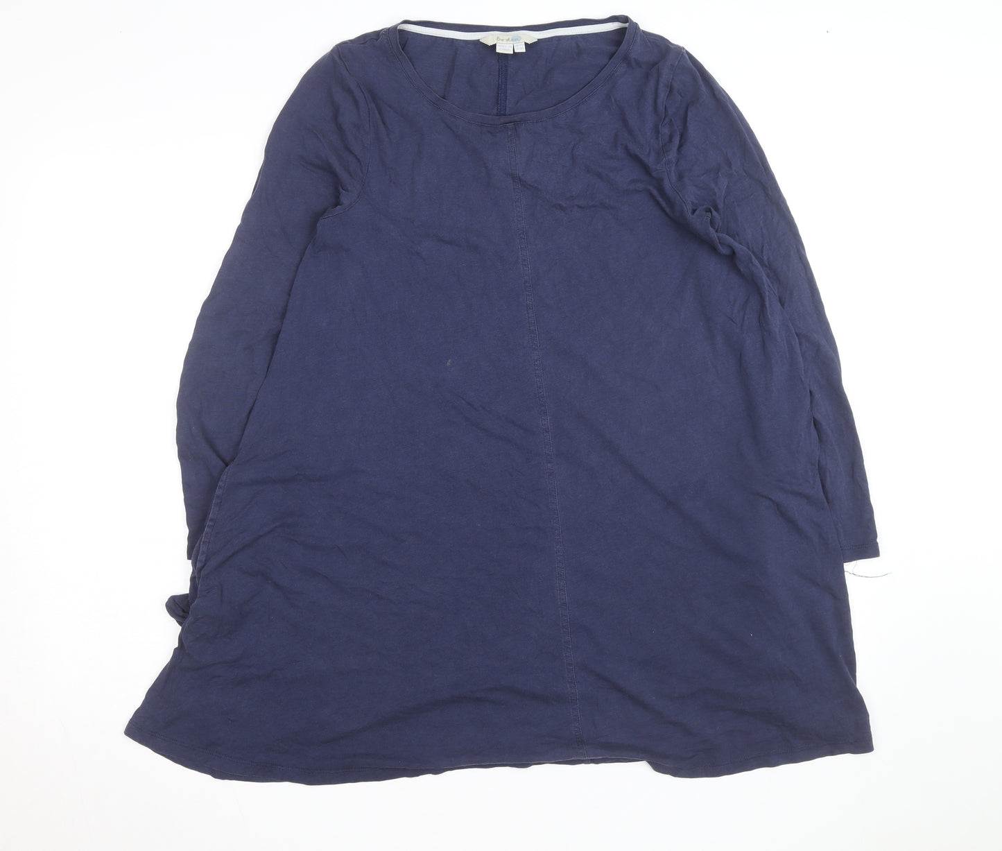 Boden Women Blue Cotton Jersey Shift Dress Size 12 Long Sleeve