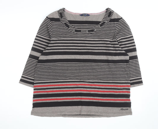 Maine New England Women's Grey Striped 3/4 Sleeve T-Shirt Size 22