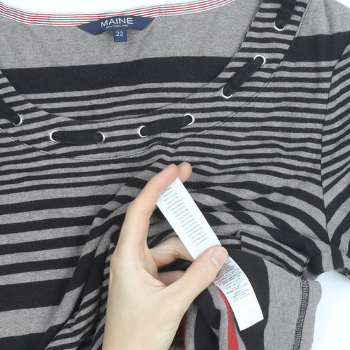 Maine New England Women's Grey Striped 3/4 Sleeve T-Shirt Size 22