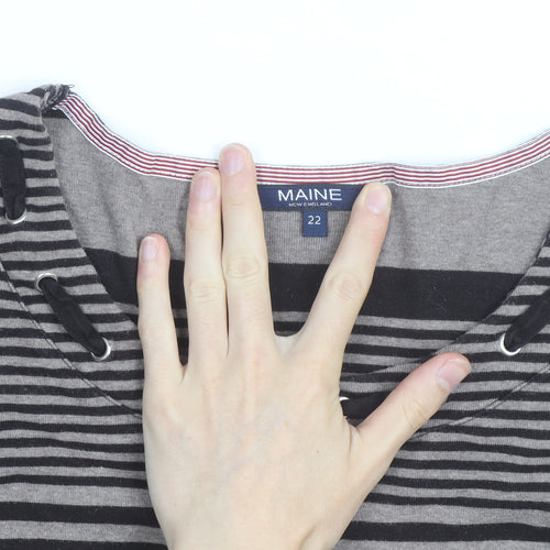 Maine New England Women's Grey Striped 3/4 Sleeve T-Shirt Size 22