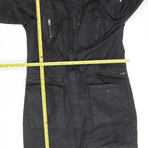 Mint Velvet Women's Black Faux Fur Trimmed Parka Coat Size 10