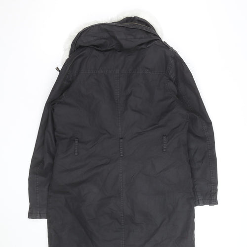 Mint Velvet Women's Black Faux Fur Trimmed Parka Coat Size 10