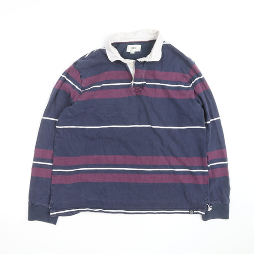 Marks and Spencer Men's Blue Striped Long Sleeve Rugby Shirt M
