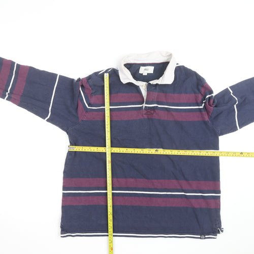 Marks and Spencer Men's Blue Striped Long Sleeve Rugby Shirt M
