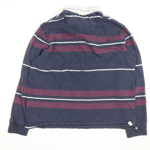 Marks and Spencer Men's Blue Striped Long Sleeve Rugby Shirt M