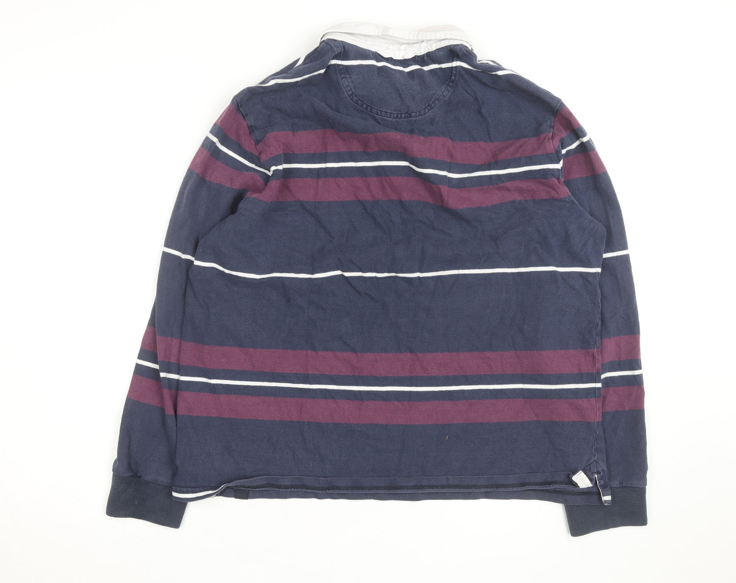 Marks and Spencer Men's Blue Striped Long Sleeve Rugby Shirt M