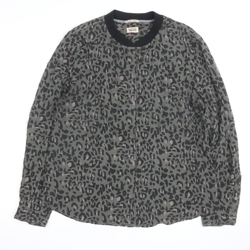 Hilfiger Denim Women's Green Animal Print Blouse M Long Sleeve