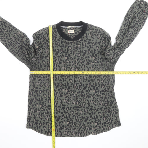 Hilfiger Denim Women's Green Animal Print Blouse M Long Sleeve