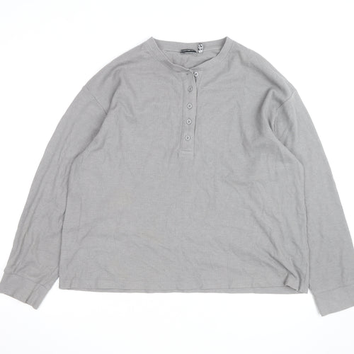 ASOS DESIGN Womens Grey Henley Long Sleeve Waffle Knit Jumper Medium