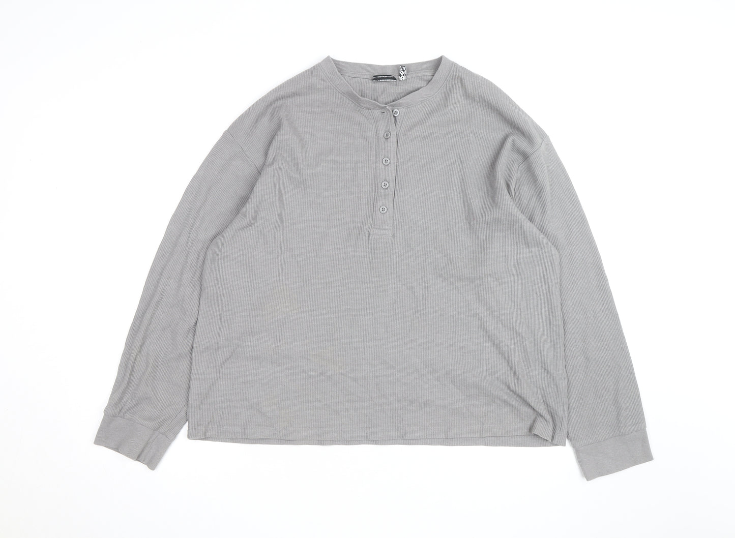 ASOS DESIGN Womens Grey Henley Long Sleeve Waffle Knit Jumper Medium