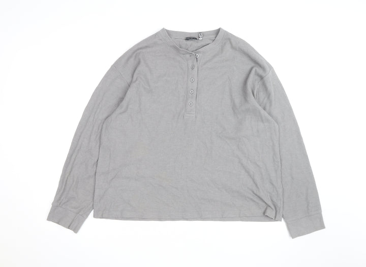 ASOS DESIGN Womens Grey Henley Long Sleeve Waffle Knit Jumper Medium