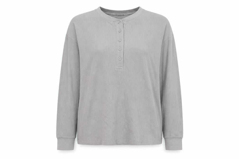 Front view of ASOS DESIGN women’s grey henley long sleeve waffle knit jumper medium