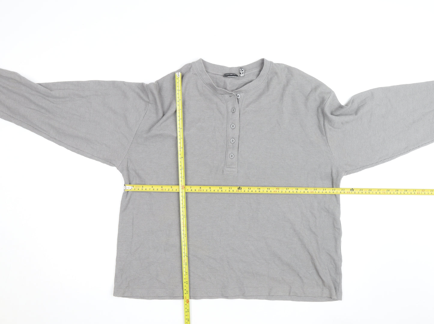 ASOS DESIGN Womens Grey Henley Long Sleeve Waffle Knit Jumper Medium