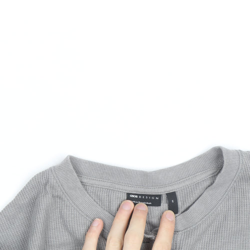 ASOS DESIGN Womens Grey Henley Long Sleeve Waffle Knit Jumper Medium