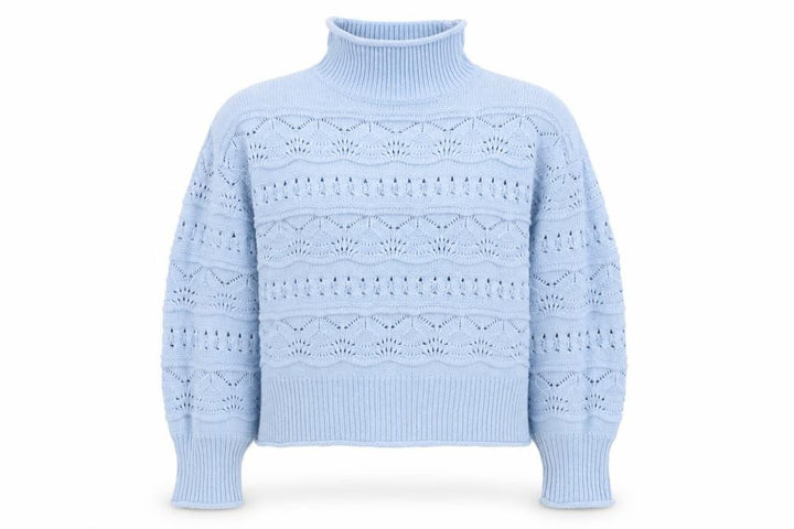 French Connection Women Blue Roll Neck Open Knit Jumper Size S