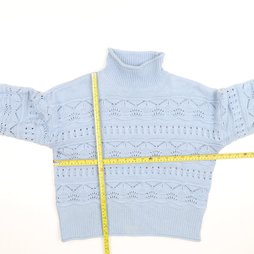French Connection Women Blue Roll Neck Open Knit Jumper Size S