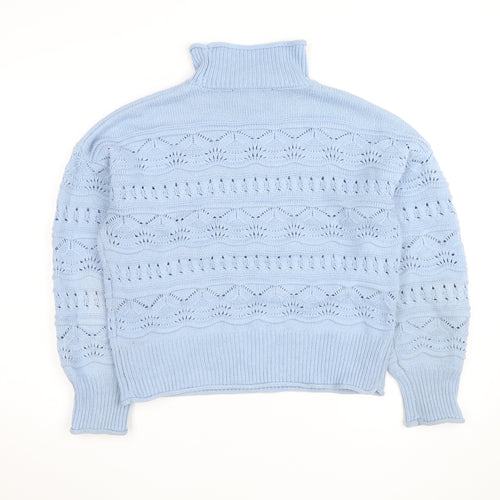 French Connection Women Blue Roll Neck Open Knit Jumper Size S