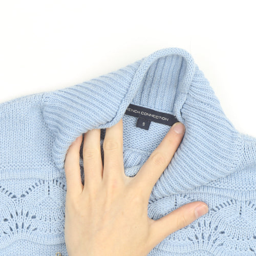 French Connection Women Blue Roll Neck Open Knit Jumper Size S