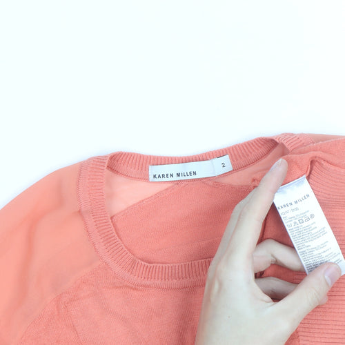 Karen Millen Womens Orange Relaxed Fit Cotton Silk Jumper Size 10