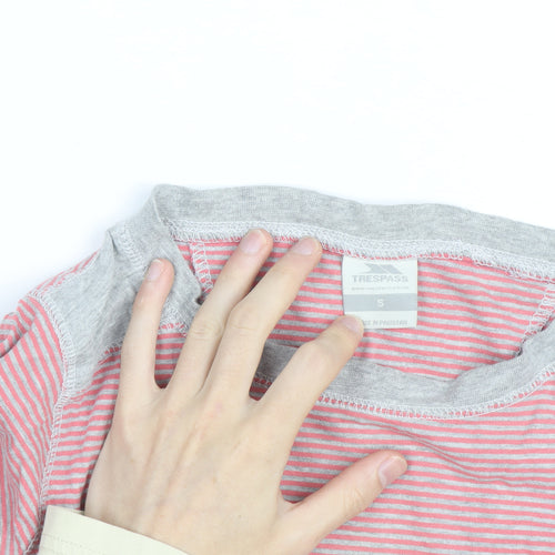 Trespass Womens Pink Striped Cotton Crew Neck Jumper Size S