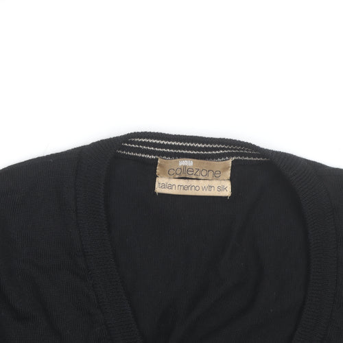 Marks and Spencer Men’s Black Wool Silk Cardigan L V-Neck Classic