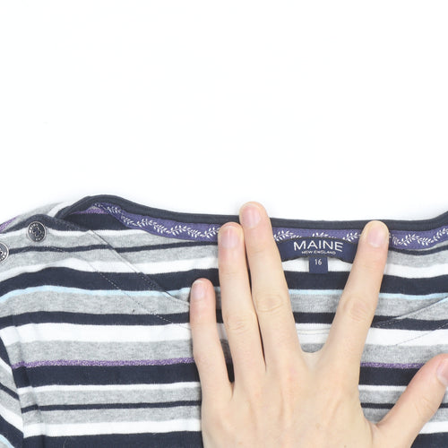 Maine New England Womens Multicoloured Stripe Cotton Long Sleeve Top Size 16