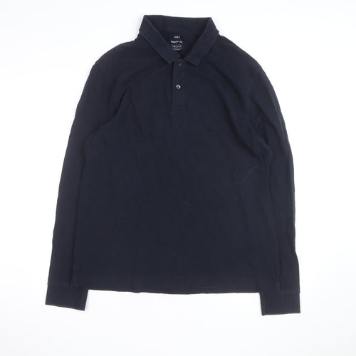 Marks and Spencer Men's Black Long Sleeve Cotton Polo Shirt L