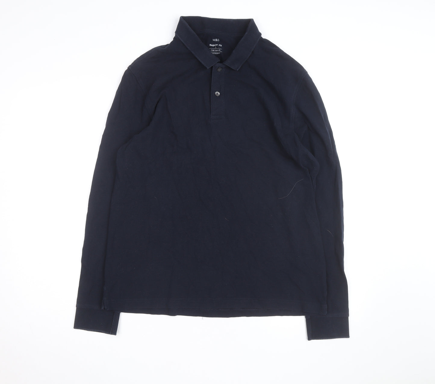 Marks and Spencer Men's Black Long Sleeve Cotton Polo Shirt L