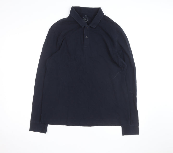Marks and Spencer Men's Black Long Sleeve Cotton Polo Shirt L