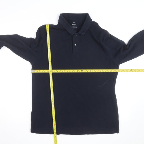 Marks and Spencer Men's Black Long Sleeve Cotton Polo Shirt L