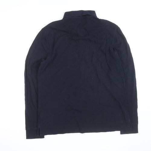 Marks and Spencer Men's Black Long Sleeve Cotton Polo Shirt L
